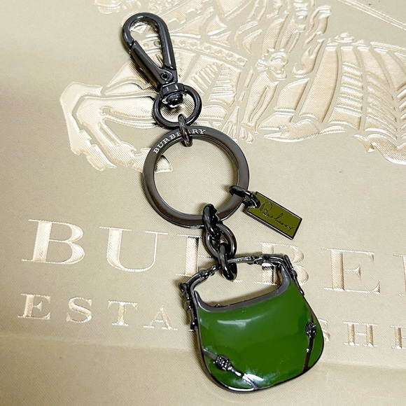 Authentic Burberry New Gunmetal & Forest Green Mini Purse Bag Charm / Keychain - Picture 3 of 11